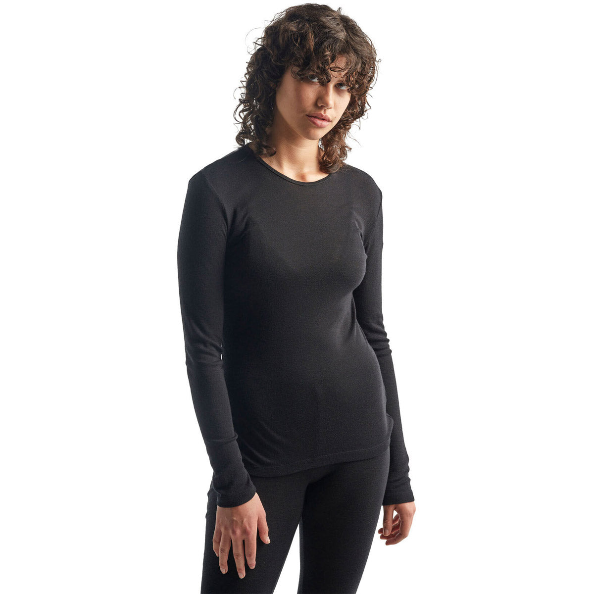 Icebreaker Women's Merino 175 Everyday Long Sleeve Crewe Thermal Top Black