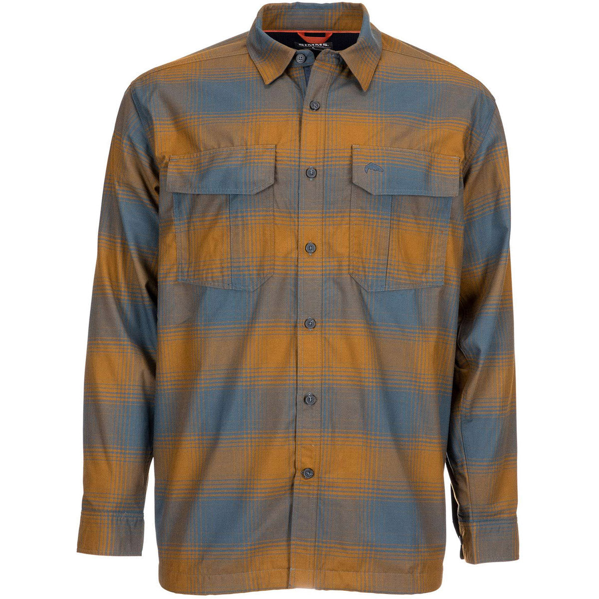 Simms Fishing Men&#39;s ColdWeather Long Sleeve Shirt Dark Bronze Buffalo Blur Plaid