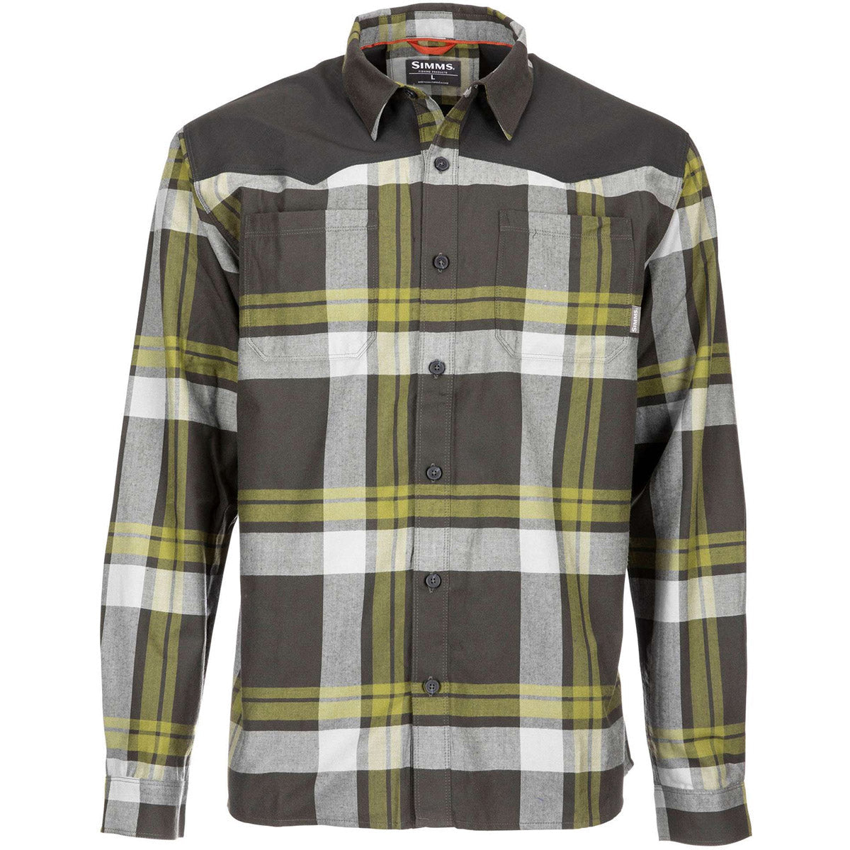 Simms Fishing Men&#39;s Blacks Ford Flannel Long Sleeve Shirt Carbon Cyprus Plaid