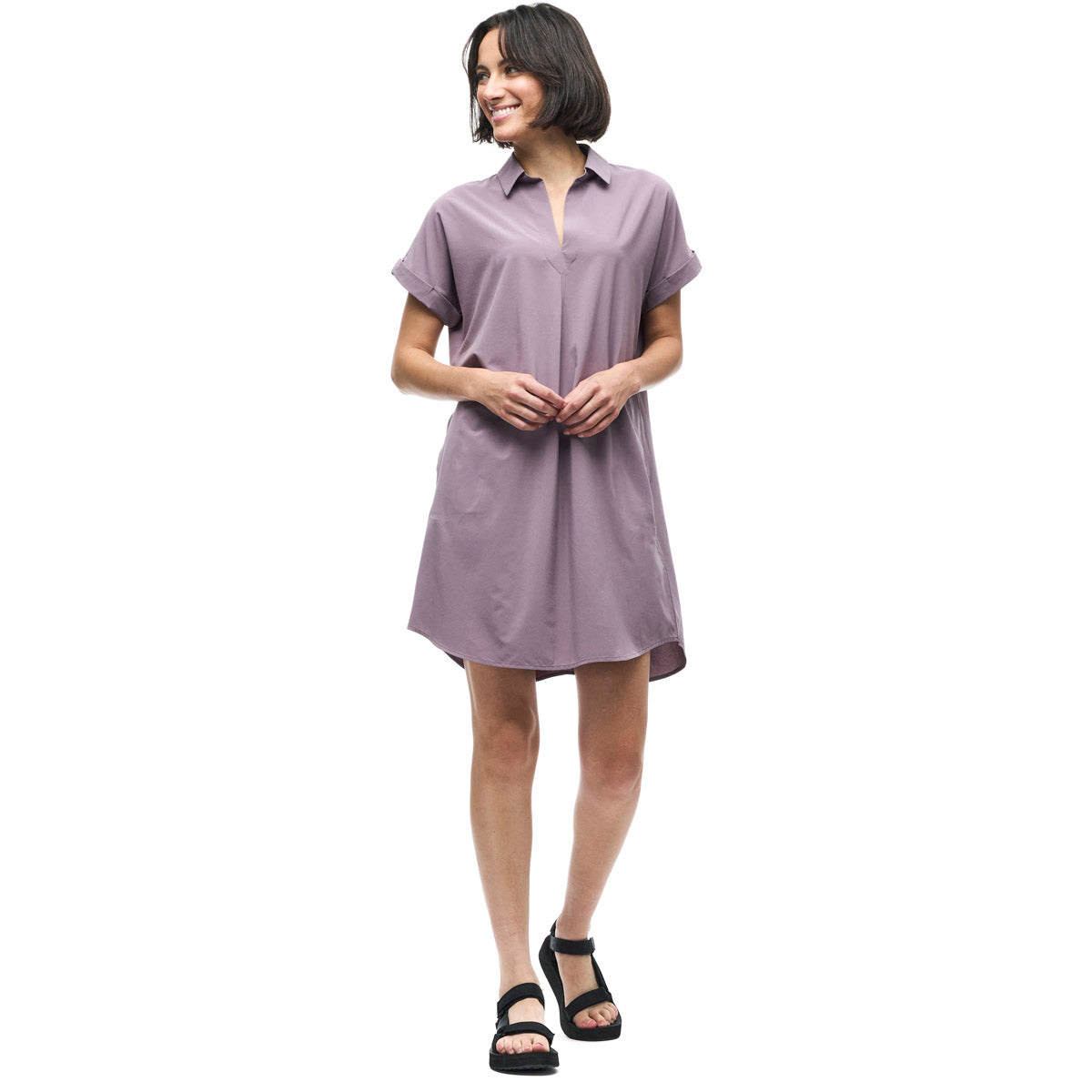 Women&#39;s Knee Length Short Sleeve Shirt Dress Frivol