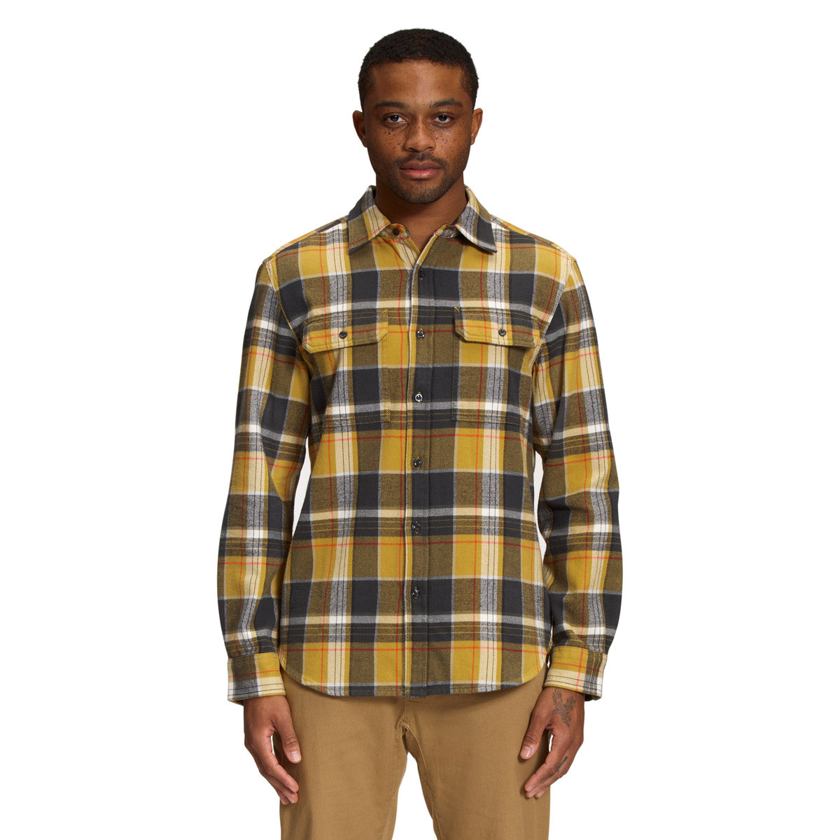 The North Face Men&#39;s Arroyo Flannel Shirt Mineral Gold arge Half Dome Plaid 2 / L