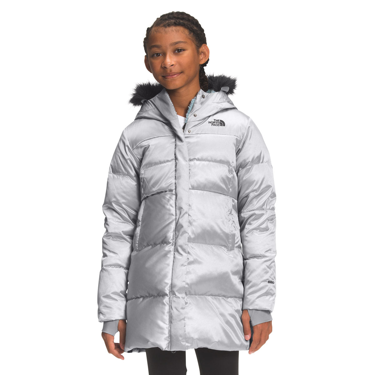 The North Face Girls&#39; Printed Dealio Fitted Parka Meld Grey/atin / S