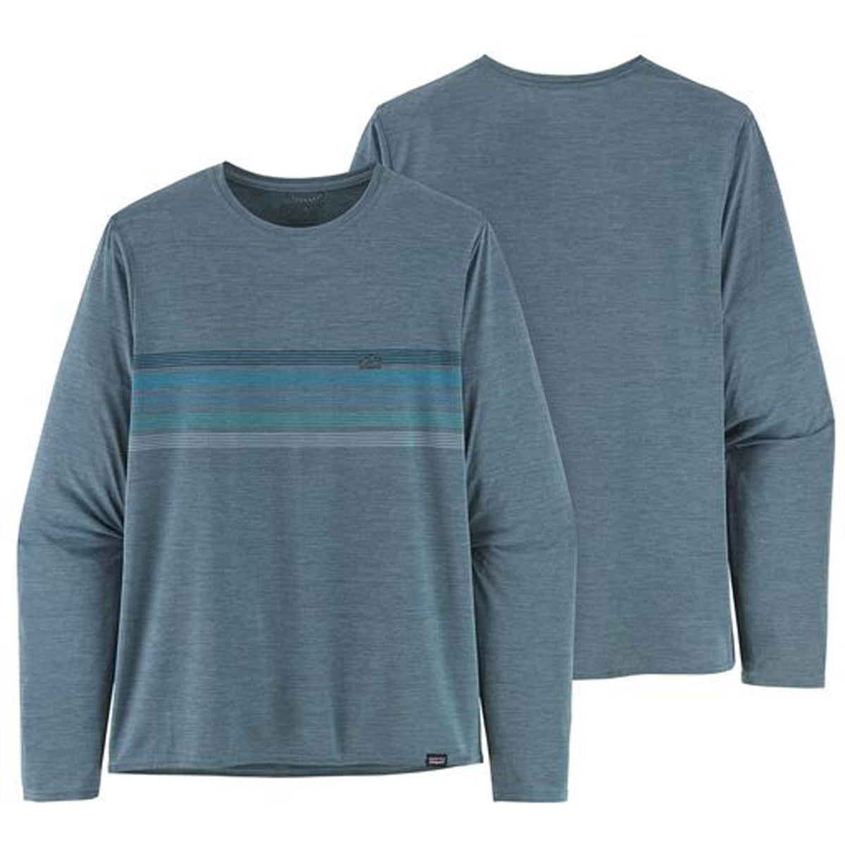 Patagonia Men's Long-Sleeved Cap Cool Daily Graphic Shirt Line Logo Ridge Stripe: Light Plume Grey X-Dye
