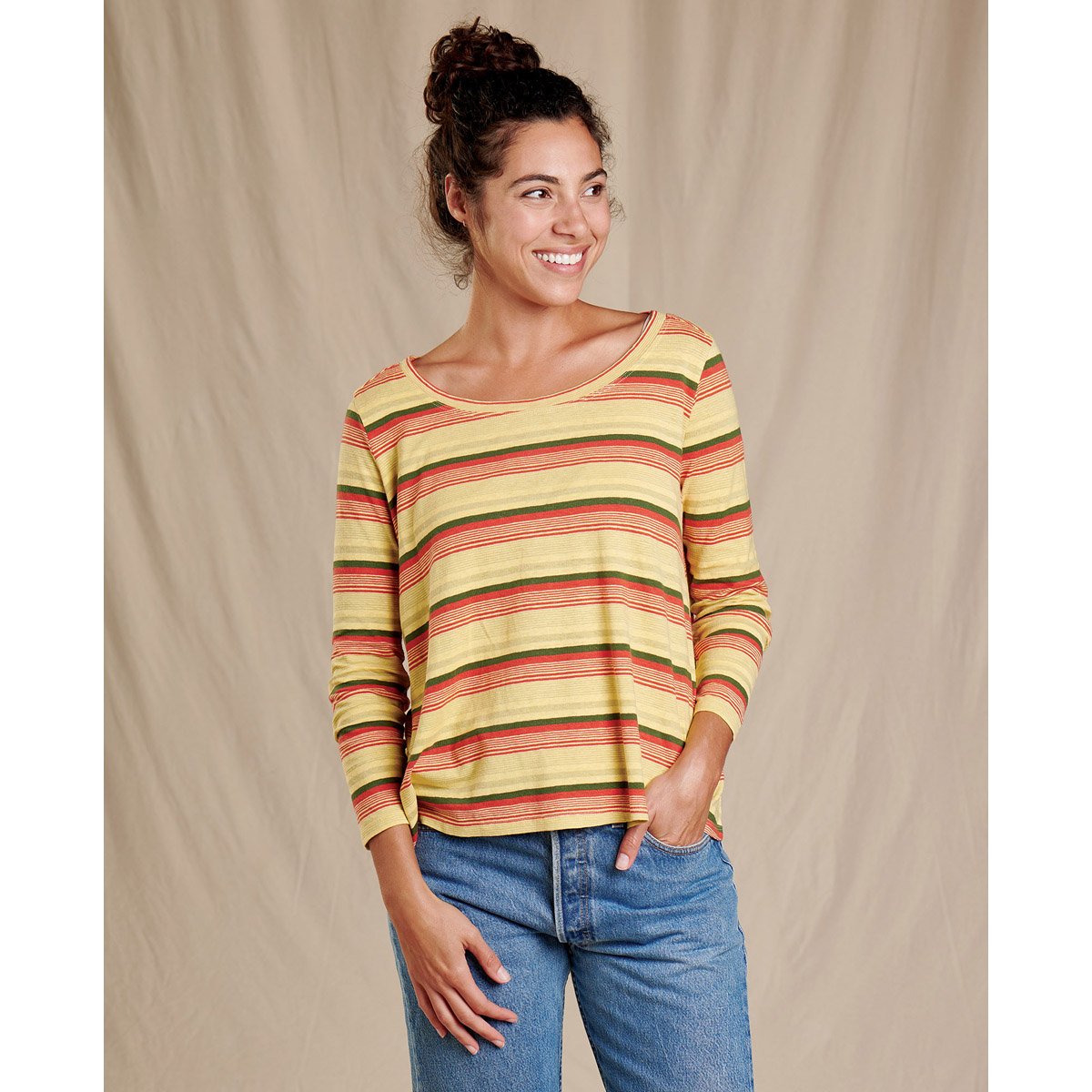 Toad&Co. Women's Grom Swing 3/4 Tee Dusty Citron tripe / S