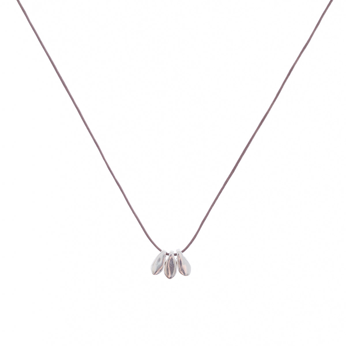 Bronwen Tiny Charm Necklace - 16" Three Petal - Taupe/Silver