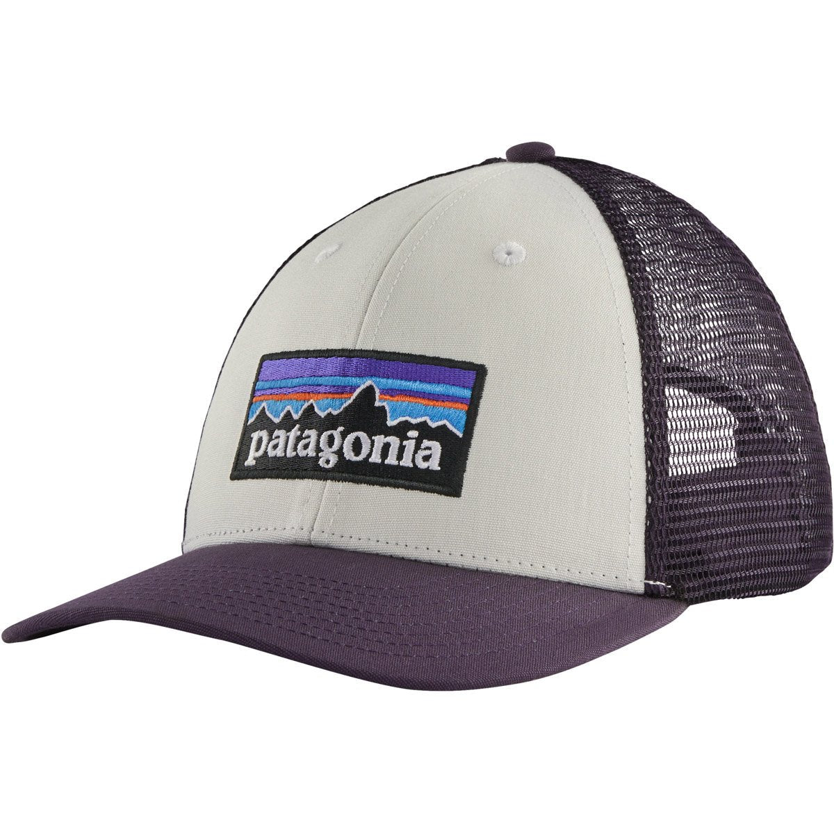 Patagonia P-6 Logo LoPro Trucker Hat White w/Piton Purple