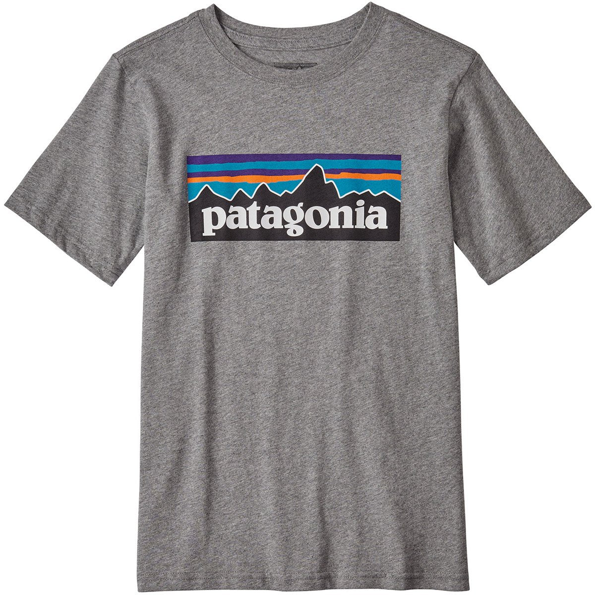 Patagonia Boys' P-6 Logo Organic Cotton T-Shirt Gravel Heather w/White