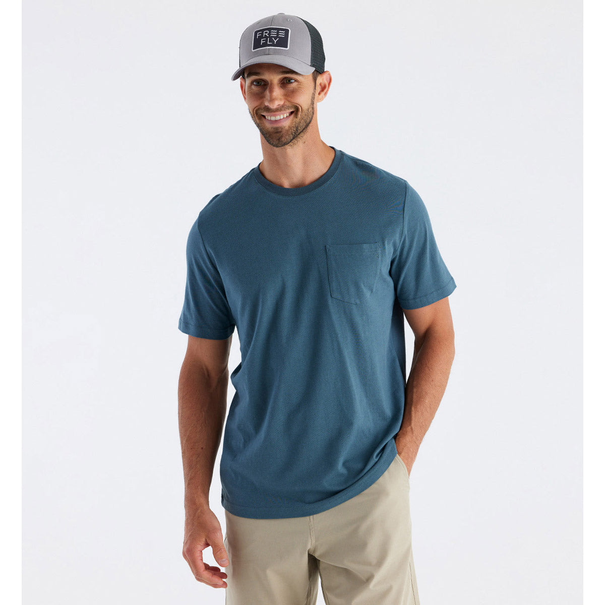Free Fly Apparel Men's Bamboo Heritage Pocket Tee late Blue / S