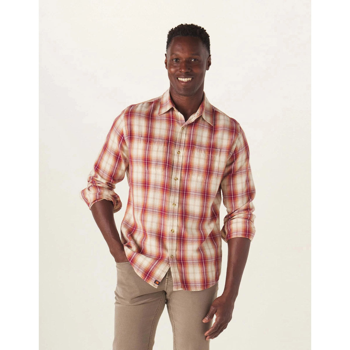 The Normal Brand Men&#39;s Jackson Button Up Shirt Wine Plaid
